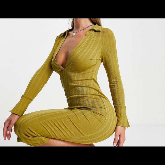 ASOS Dresses & Skirts - Asos design 70s super plunge flare sleeve rib midi